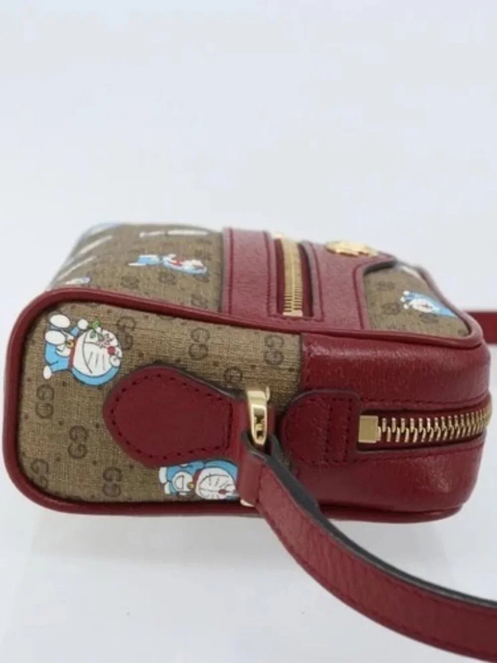 GUCCI Micro GG Supreme Doraemon Bag PVC Beige Gold 647784 Auth ka3475SAM